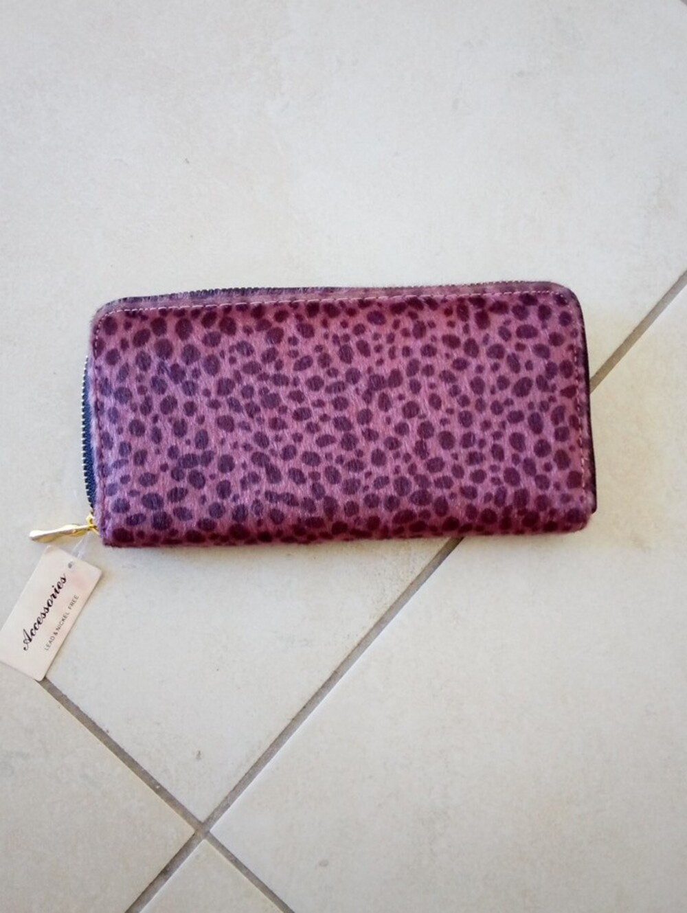 Leopard-Print Mauve Zip Wallet
